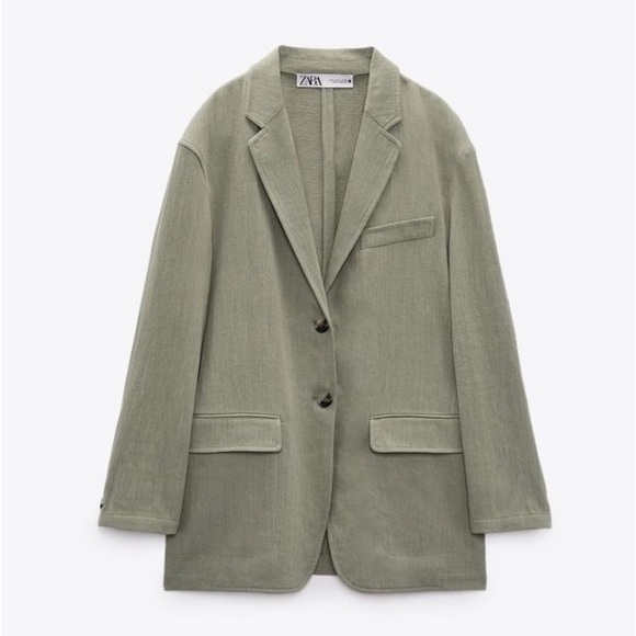 Zara Jackets & Blazers - ZARA Green Linen Blend Button Blazer Jacket Women's Small